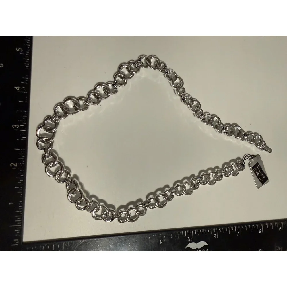 Designer's Collection Silver Tone Chunky Textured Link Chain Necklace 18in USA